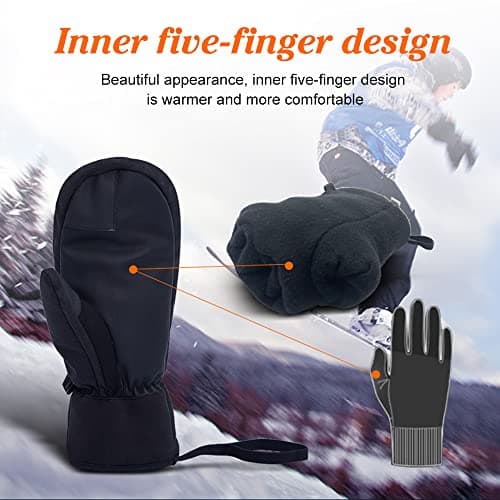Bseical Ski Mittens Women Waterproof, Golf Mitts Men, Gloves Ladies, Thermal Touch Screen, Cotton Winter Touchscreen Unisex With Zip Pocket Sport Cycling Mtb Running Extra Warm (M, Black) — view 6