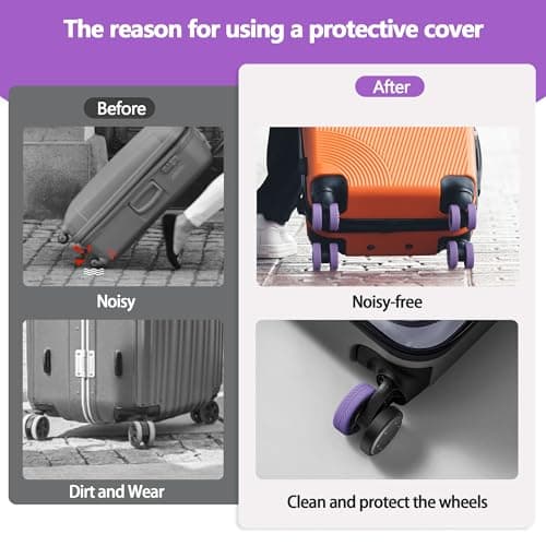 AWINNER Luggage Wheel Covers 8 Pack Upgraded,Silicone Luggage Wheel Protector Covers for Most 8 Spinner Wheel Suitcases or Office Chair Caster,Durable,Mute and Shock Absorption, Purple — view 6