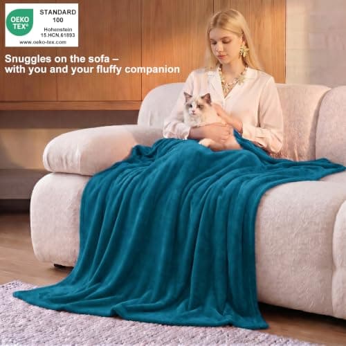 WAVVE Fleece Blanket Queen Size XL Teal 7ft x 8ft - Fluffy Soft Warm Versatile Large Throw Blanket for Bed/Sofa/Couch, 220x240 cm — view 2