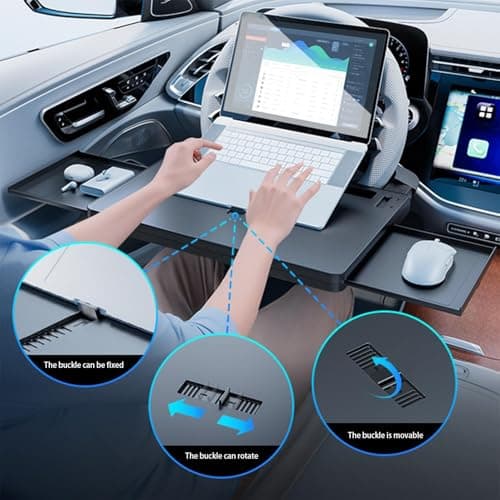 Car Steering Wheel Tray - Extendable Multipurpose Table, Vehicle Steering Wheel Desk Tray, Non Slip Car Food Laptop Holder | Portable Auto Work Eating Trays Road Trip Travel Dining Truck Suv — view 3