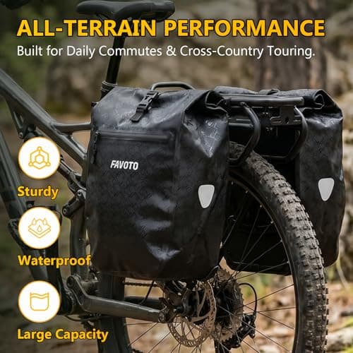 Favoto Large Bike Panniers Waterproof - 56L Heavy Duty Bicycle Rear Rack Bags for Touring Camping, 500D PVC Cycle Cargo Bag with Quick Release System Laptop Sleeve, Fits E-Bike Carrier - 2PCS Black — view 2