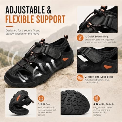 ENEN Hollow Out Mens Sandals, Breathable Closed Toe Wide Sandals, Outdoor Sandles Beach Shoes with Adjustable Strap, Comfortable Casual Mens Summer Shoes for Travel,Walking,Hiking,Pool (Coffee,10.5) — view 4