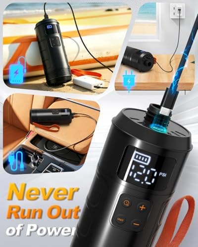 Rechargeable SUP Pump Cordless Paddle Board Pump, 12 PSI Smart Electric Air Pump with 7 Nozzles & Auto-Off, Portable Mini High Pressure Inflator for Kayak, Inflatable Boat, Tent, Pool Toys — view 4