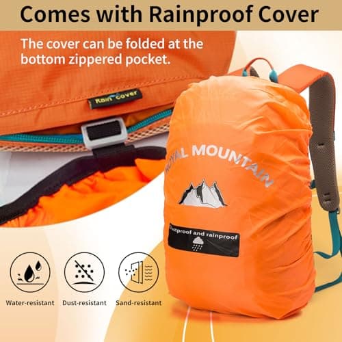Lightweight Hiking Backpack, 30L Women/Men Waterproof Travel Rucksack Bag with Rain Cover, Outdoor Small Foldable Daypack for Student, Fit for 15.6 inch Laptop (Orange, 30l) — view 6