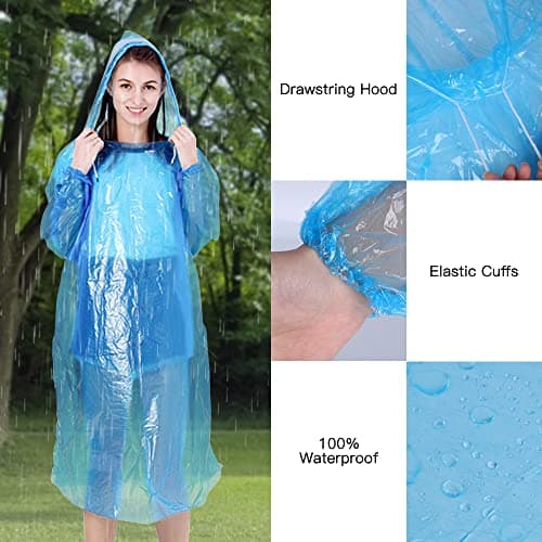 hoinya 4 Pack Disposable Rain Poncho, Waterproof Rain Ponchos for Adults and Kids Family Pack - Emergency Lightweight Raincoat with Hood and Sleeves for Camping Hiking Climbing — view 4