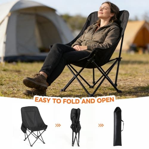 HAUSPROFI Folding Camping Chair Lightweight with 55cm High Back Outdoor Chair with Backpacking eavy Duty Tubular Steel Frame Ideal for Beach Picnics Garden Fishing — view 6