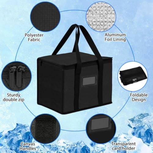 Alaoo 10L Foldable Insulated Bag for Food Travel Camping, Black, 28*17*20cm — view 3