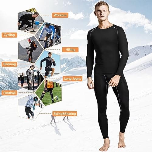 Sillictor Thermal Underwear Mens Long Johns Sets Winter Fleece Lined Top and Bottoms Quick Dry Compression Ski Base Layer Mens Underlayer for Football Cycling Hiking,Sweat Wicking 35 35 Black S — view 6