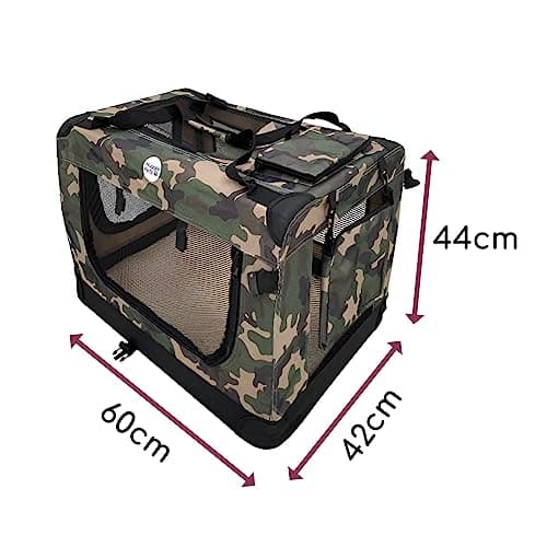 HugglePets Green Camo Fabric Dog Crate Carrier Medium 60cm, Foldable with Fleece Mat — view 5