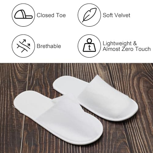 RESTALLADNWEST 14 Pairs Disposable Spa Slippers - White Closed Toe Hotel/Guest Slippers for Women & Girls - Perfect for Parties, Travel, Home & Hotel Use — view 6