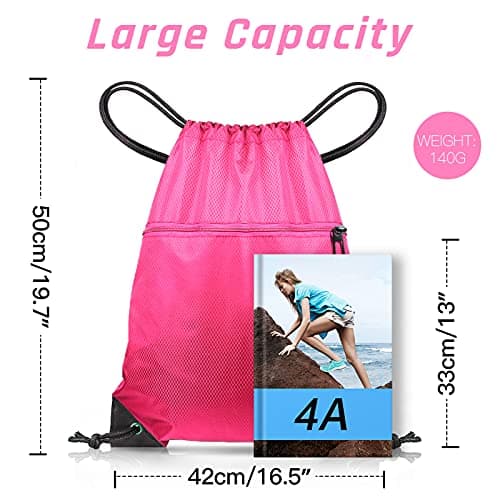 CHEPULA Drawstring Bags, Large Sports Backpack String Swim Drawstring Gym Bags for Women Men, Travel Beach Bag with Waterproof (Rose Red) — view 2