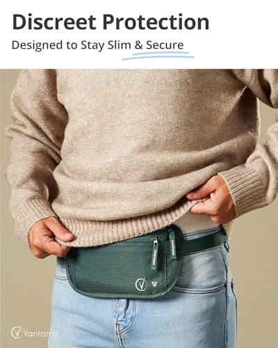 Vantamo Bum Bag with RFID, Ultra-Thin Money Belts for Travel Hidden Men, 2 Compartment Fanny Pack for Women Fits Passport & Phone to Protect Valuables, Waist Bag for Traveling, Hiking & Walks — view 2