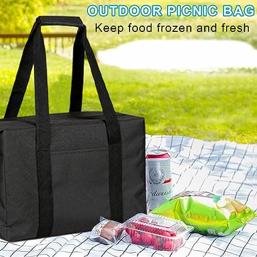 Fhioevt Foldable Cool Bag, 20-Litre Large Picnic Bag, Cooler Bags, Thermal Bag with Insulation Foldable, Insulated Cooler Bag for Camping, Picnic, Food Transport, Shopping (Black) — view 6