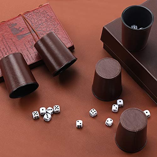 X SIM FITNESSX Leather Dice Cup Set, 6 Dice with Cups + 30 Dot Dices + Exclusive Storage and Transport Case Made of Faux Leather with Magnetic Closure — view 4