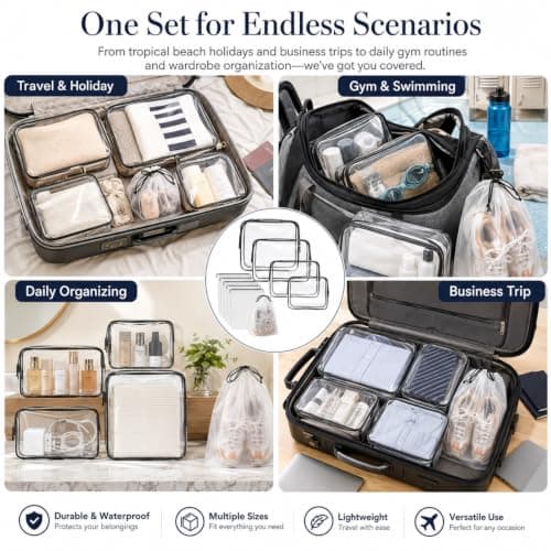 9pcs Clear Wash & Makeup Bags, Makeup Bags, PVC Waterproof Travel Wash Bags — view 6