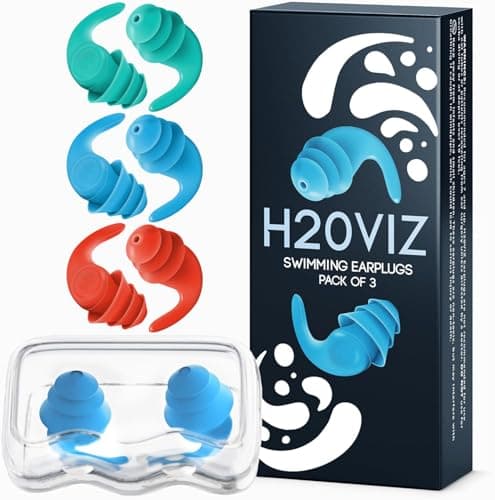 H20VIZ Pro Swim Ear Plugs | 3 Pairs | Waterproof, Reusable Silicone Earplugs for Swimming, Surfing, Snorkeling & All Water Sports (Green, Blue, Coral, 3 Pairs)