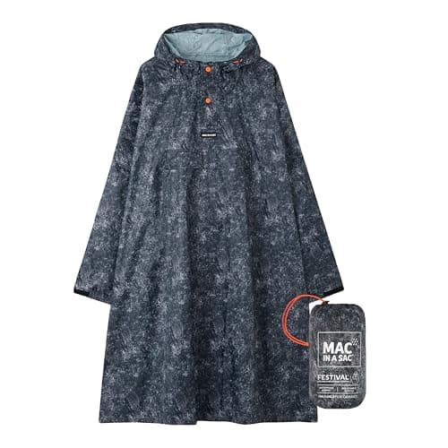Mac in a Sac Festival Poncho - Packable Waterproof Cape - Unisex - Highly Breathable (8,000gsm) - Adjustable Snap Sides - Graphite Etch