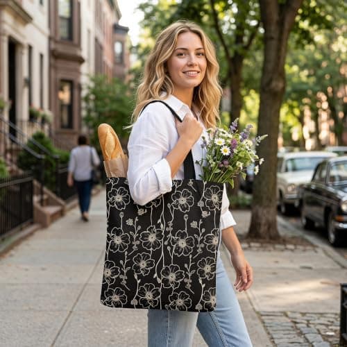 Embhlitfe Floral Canvas Tote Bag for Women, Reusable Grocery Shopping Tote — view 2