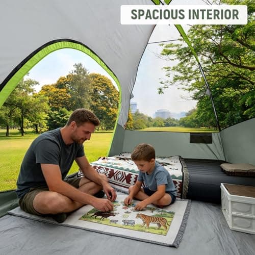 CAMPROS CP Large Family Tent for 6 People, Spacious Waterproof Camping Tent with 182 cm Standing Height, Easy Setup Dome Tent with Separate Living Space & Mesh Ventilation for Family Camping Holiday — view 3