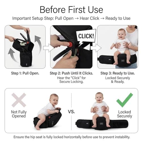 Bebamour Baby Hip Seat Carrier, Ergonomic Waist Seat for Baby & Toddler, Hands-Free Side Carry Support, Padded Waist Belt, Lightweight Design, Black — view 2