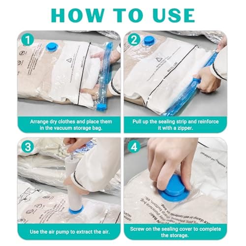 ZOESTORAGE Vacuum Storage Bags,12 Pack Vacuum Bags with Travel Hand Pump,Vacuum Pack Bags for Clothes,Blankets,Comforters,Pillows,Clothes Storage(3 x Jumbo, 3 x Large, 3 x Medium, 3 x Small) — view 5