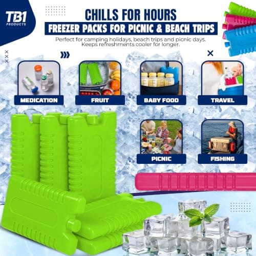 TB1 Products Reusable Ice Packs 12PK, 16cm Freezer Blocks for Cool Bags, Cooler Boxes & Lunch Bags – Large Reusable Ice Packs for Camping, Beach, Picnic & Travel Use — view 6