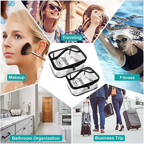 Clear Toiletry Bag, Kememo 2PCS Portable Makeup Bag Transparent Cosmetic Bag with Handle Zipper Waterproof Travel Storage Pouch — view 5