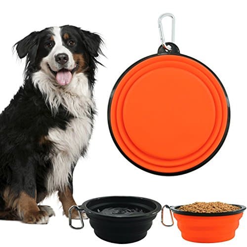 HINMAY Large Portable Pet Bowls Collapsible Dogs and Cats Food Water Feeding Bowl, Pack of 2 (Orange+Black) — view 6
