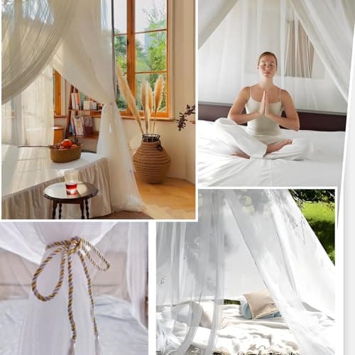 MC-Hotfire Mosquito Net for Single and Double Beds (210×190×240 cm) – White 4-Corner Bed Canopy with 4 Openings, Includes Hanging Kit & Carry Bag – Fine Mesh Insect Net for Bedroom, Camping & Travel — view 6