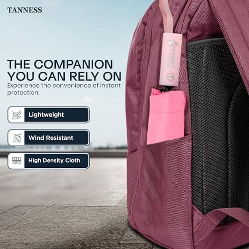 TANNESS Windproof Umbrella – 10-Rib Waterproof & Compact with Automatic Open/Close Function and Ergonomic Handle – Folding Mini for Rain, Sun, & Strong Wind Protection - Pink — view 6