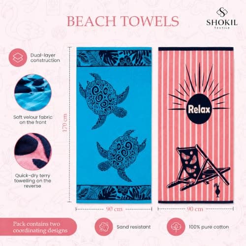 Large Egyptian Luxury Beach Towels For Adults 100% Cotton - Pack of 2 — view 3