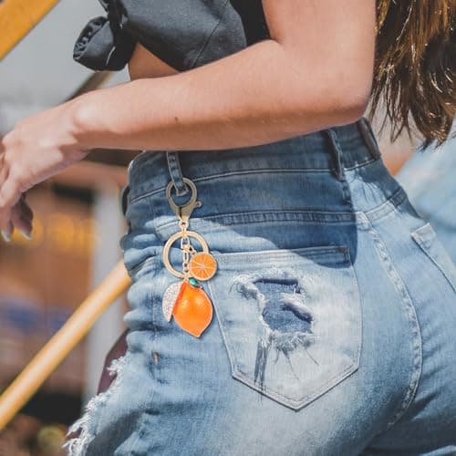 CALLARON Rhinestone Lemon Keychain Lightweight Alloy Fruit Pendant Keyring for Women Decorative Bag Charm Travel Accessory — view 4