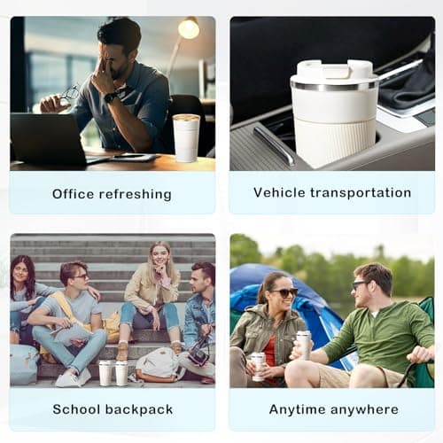 Senshuomy Travel Mug, Insulated Coffee Cup with Leakproof Lid, Reusable Coffee Cups Travel Cup, Stainless Steel thermaol Mug for Hot Cold Drinks (White 380ml) — view 5