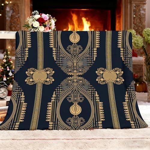 Fleece Blanket Throws Small Single 100x130cm Fluffy & Warm Blanket for Bed, Versatile Soft Luxurious Ancient Greek Style Flannel Blankets for Sofa Couch Gold Lightweight Cozy Throws for Travel — view 2