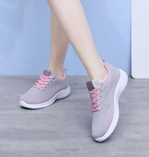 Womens Walking Trainers Breathable Lightweight Non Slip Sports Shoes Pink — view 2