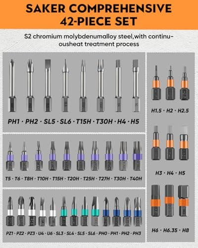 Saker 42-in-1 Magnetic Screwdriver Set with Ratchet T Handle Multi-Bit Tool Kit for Father Gifts Home, Computer, Bicycle, Furniture, and DIY Projects Dark Orange — view 6