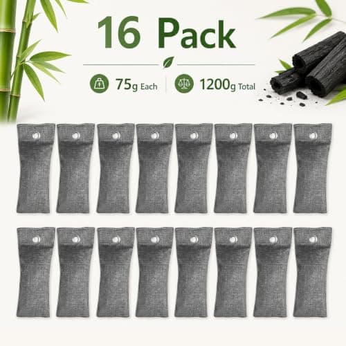 Bamboo Activated Charcoal Odor Absorber Bags, 1200g 16 Pack (16×75g) — view 2