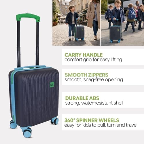 Bordlite Kids Suitcase 40x30x20cm Navy Cabin Luggage for Boys & Girls, Childrens Underseat Travel Case with 360 Spinner Wheels, Telescopic Handle, ABS Shell for Ryanair & Wizz Air — view 3