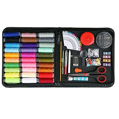 Sewing Kit,AUERVO 116 Premium Sewing Supplies with PU Case, 30 XL Thread Spools,Mini Sewing Kits for DIY, Beginners,Emergency,Kids,Summer Campers, Travel and Home, with Scissors,Thimble,Thread,Needle — view 2