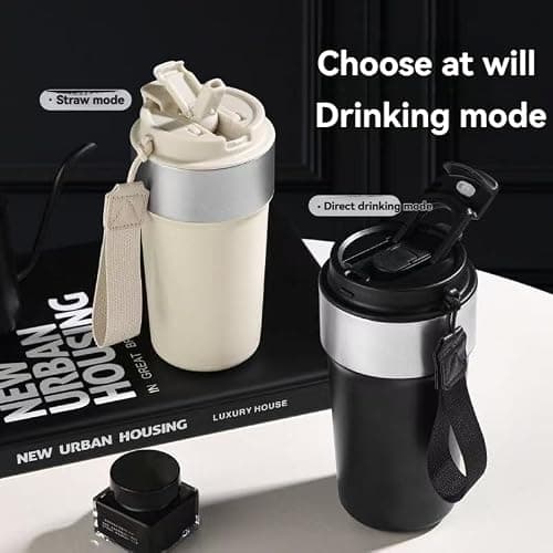 Maideduo Insulated Travel Mug 510ml,Leakproof Stainless Steel Thermal Coffee Cup with Carry Strap, 3 Drinking Modes, Keeps Hot/Cold for Hours, Car Office Commute Mug, Gift Idea(red) — view 6