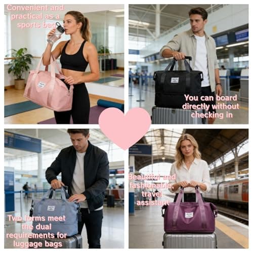 HUANYO Expandable Holdall Bag - 2-in-1 Design (20L to 35L), Foldable Waterproof Lightweight Sports & Travel Bag for Men and Women, Perfect for Gym, Beach, Yoga and Weekend Trips (Purple) — view 6