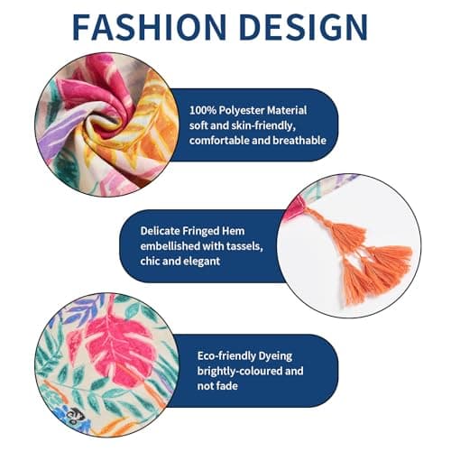 QIUTIMIY Scarf for Women Lightweight Soft Floral Printed Scarves Fall Winter Fashion Shawl Wrap with Fringe(Leaves-Orange Pink) — view 2