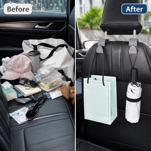Amazleer Car Hooks, Bling Rhinestones Crystal Backseat Hanger, Universal Seat Back Organiser for SUV Truck Vehicle, 2 Pack (Silver) — view 3