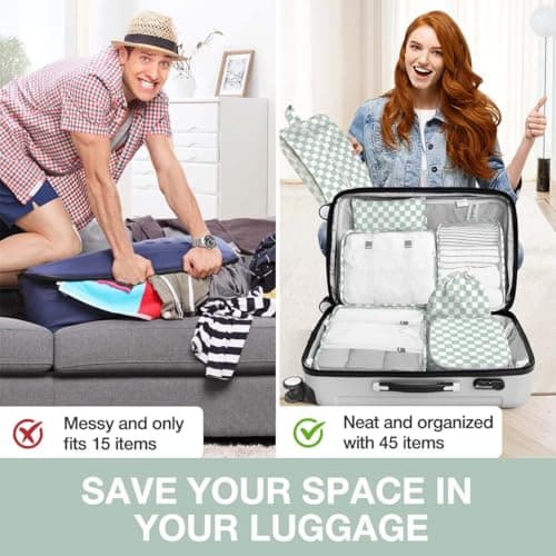 8 Set Packing Cubes for Suitcases,Suitcase Organizer with Shoe,Cosmetics,Clothing, and Accessories Bags for Travel Luggage Organizer Women Men(Green Checkered) — view 6