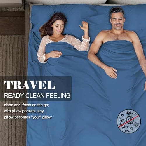BREENHILL Double Sleeping Bag Liner, Camping Travel Sheet, Zip, Blue 180cm — view 4