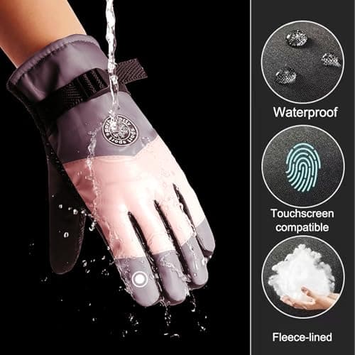 BSITSSS 2 PCS Thermal Gloves Winter, Ski Gloves Touchscreen Windproof, Pink Purple Anti-Slip Ski Mittens for Skiing Snowboarding Running Cycling Hiking Snow Outdoor Sports — view 5