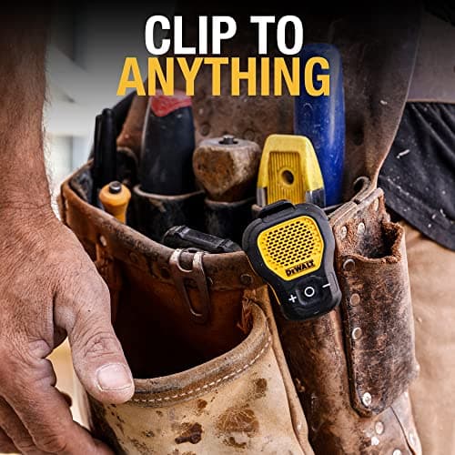 DEWALT Wearable Bluetooth Portable Speaker, Magnetic Clip-On Wireless Bluetooth Speaker, Jobsite Pro Water-Resistant Portable Speaker, Built-in Mic for Hands-Free Music and Calls — view 2