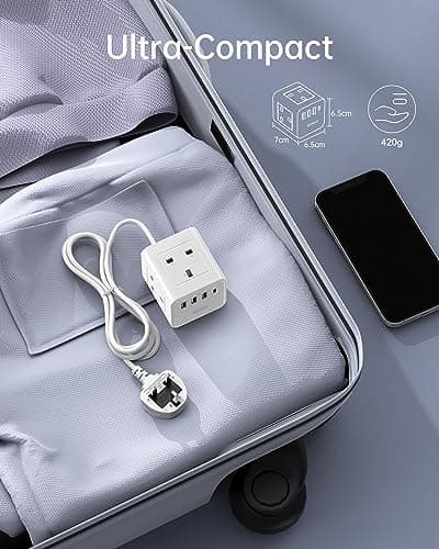 Cube Extension Lead with 4 USB Slots, Kemelo 4 Way (13A/3250W) Multi Plug Extension Cable with Child Safety UK Desktop Power Extension Socket,1.5M Extension Cords for Home Dorm Office Travel — view 6