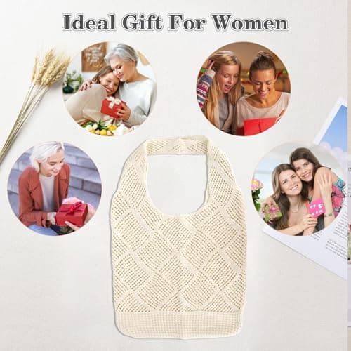 AEYURUID Crochet Beach Bag for Women Large Foldable Lightweight Mesh Tote Knit Summer Vacation Boho Bag Holiday Beach Tote (Beige) — view 6