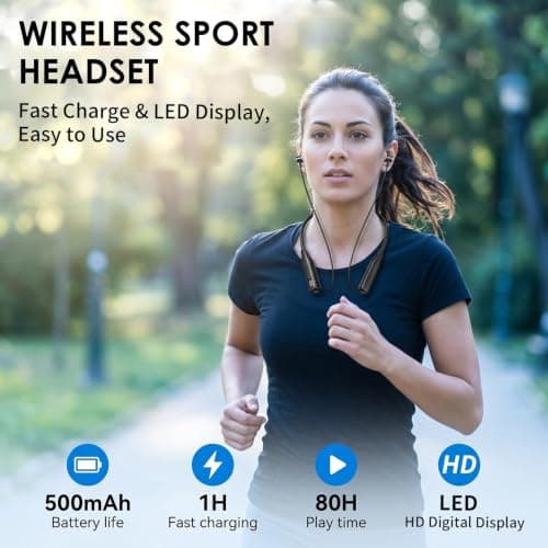 Bluetooth Neckband Headphones 5.3, 100H Playtime, IPX6 Sweatproof, with Mic — view 5